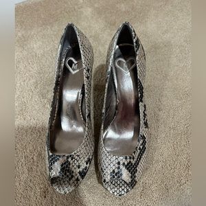 Madeline snake skin peep toe platform heels
